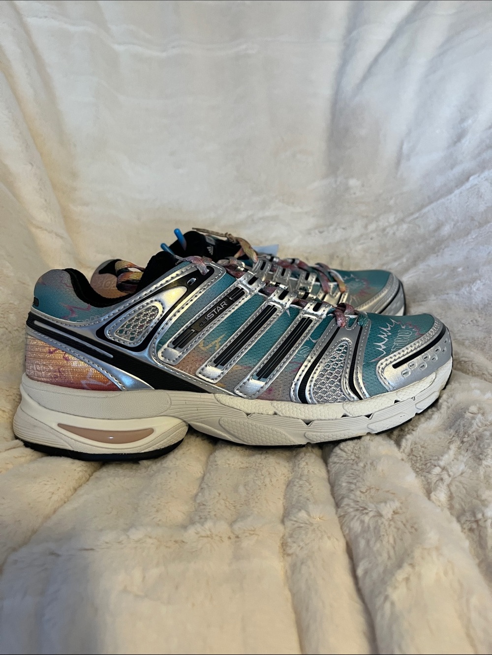 adidas Teal and Silver Women's Running Sneakers with Multicolor Laces